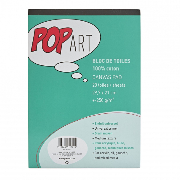 Bloc toiles Pop Art PEBEO 100% coton A4 250g 20 feuilles grain moyen Toutes techniques