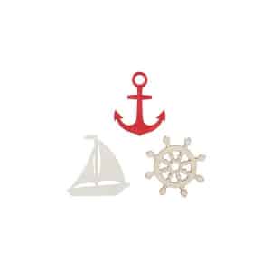 Décorations GLOREX maritime en bois Voilier/Ancre marine/Barre de navigation naturel et rouge 9 pièces