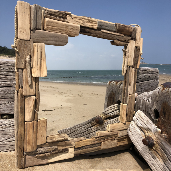 Miroir carré bois flottés