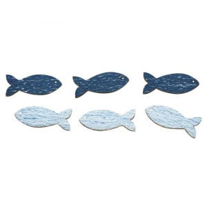 Décorations RAYHER maritime en bois Poissons bleu clair et bleu foncé avec adhésifs 8 pièces