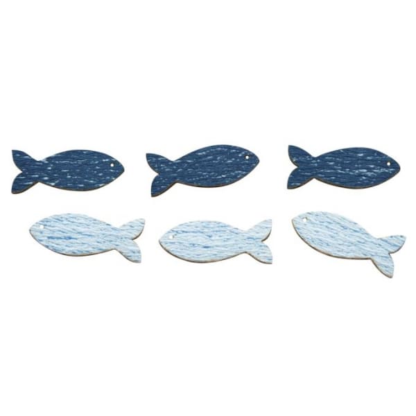 Décorations RAYHER maritime en bois Poissons bleu clair et bleu foncé avec adhésifs 8 pièces