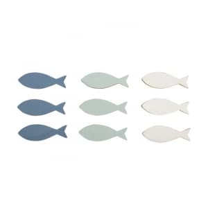 Décorations RAYHER maritime en bois Poissons blanc, bleu clair et bleu foncé avec adhésifs 9 pièces