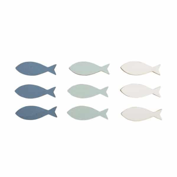 Décorations RAYHER maritime en bois Poissons blanc, bleu clair et bleu foncé avec adhésifs 9 pièces