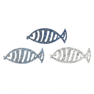 Décorations RAYHER maritime en bois Poissons blanc, bleu et bleu foncé pailletés 15 pièces