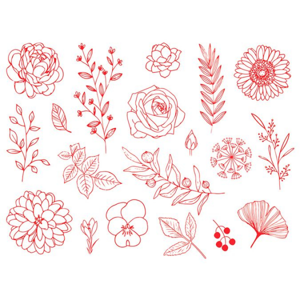 Boite tampons textile ALADINE Déco - 10 Fleurs et feuilles avec encreur – Image 2