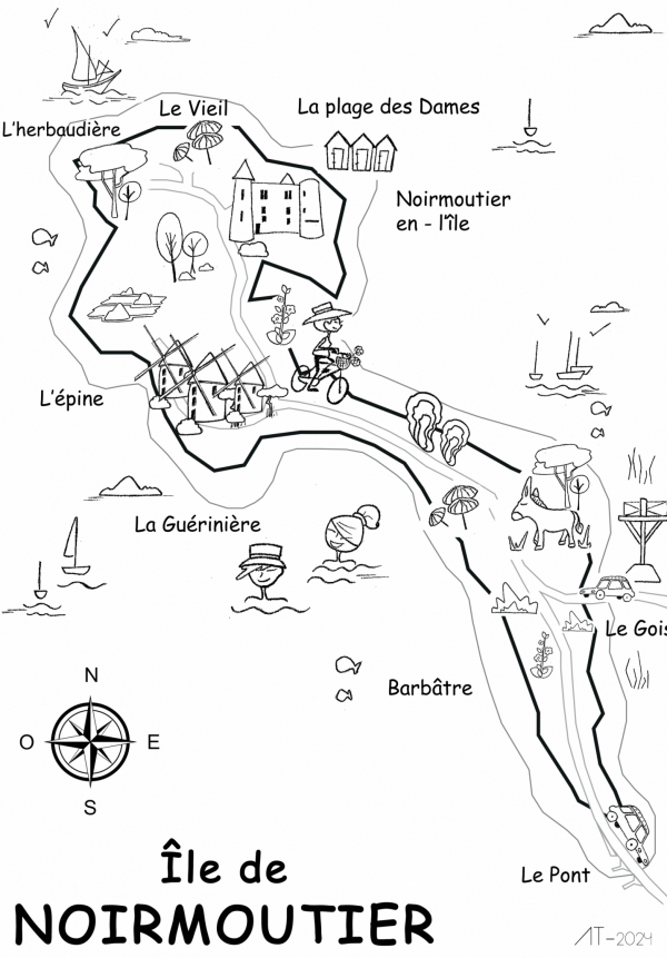 Affiche Ile de Noirmoutier - noir et blanc - à colorier
