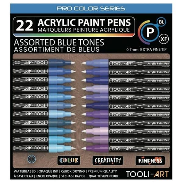 Feutres acryliques TOOLI ART- 22 couleurs BLEUES Pointe Extra Fine
