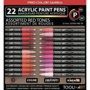 Feutres acryliques TOOLI ART- 22 couleurs ROUGES Pointe Extra Fine