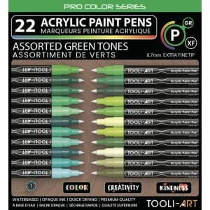 Feutres acryliques TOOLI ART- 22 couleurs VERTES Pointe Extra Fine