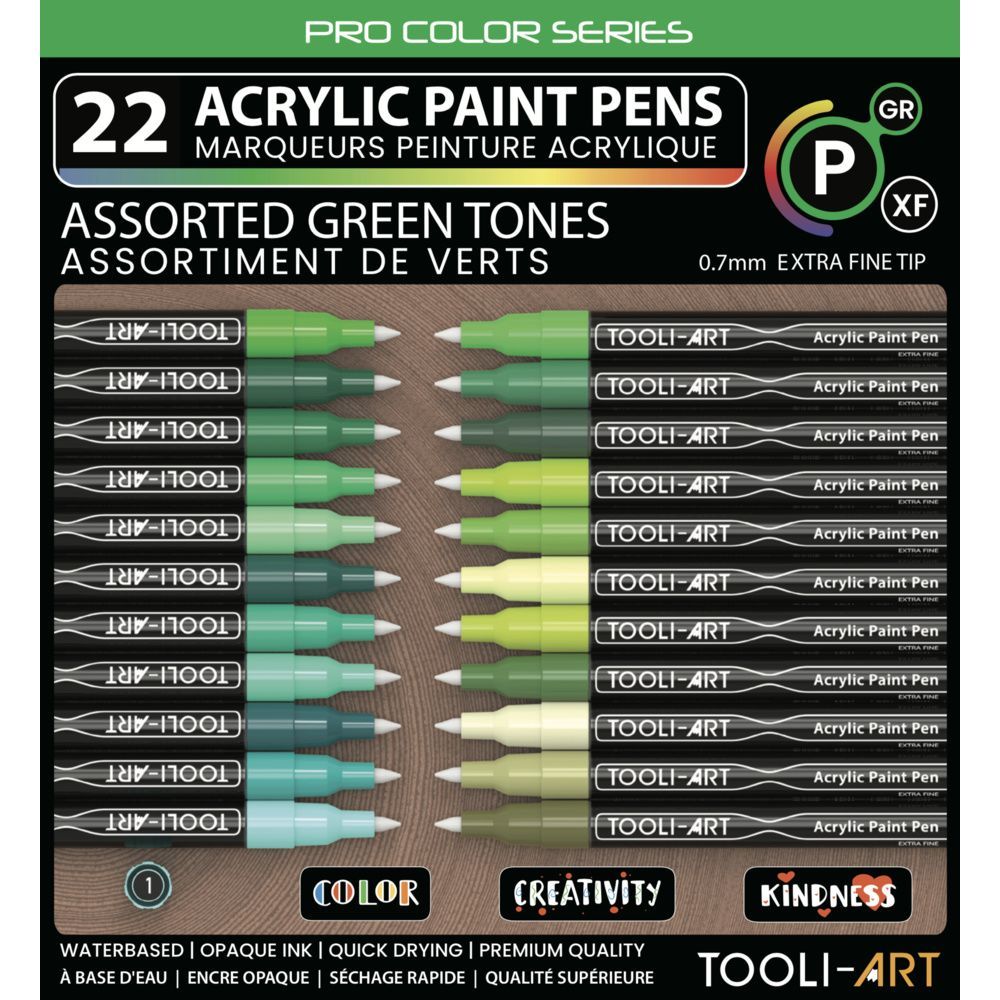 Feutres acryliques TOOLI ART- 22 couleurs VERTES Pointe Extra Fine