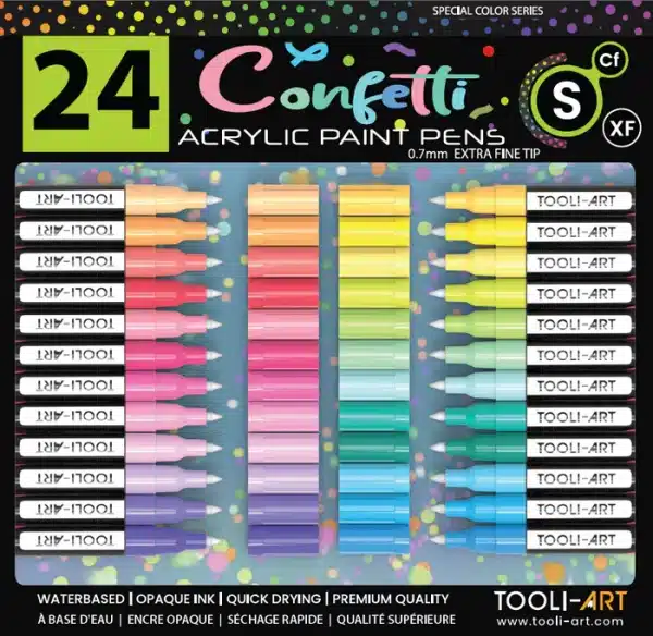 Feutres acryliques TOOLI ART- 24 couleurs CONFETTI Pointe Extra Fine