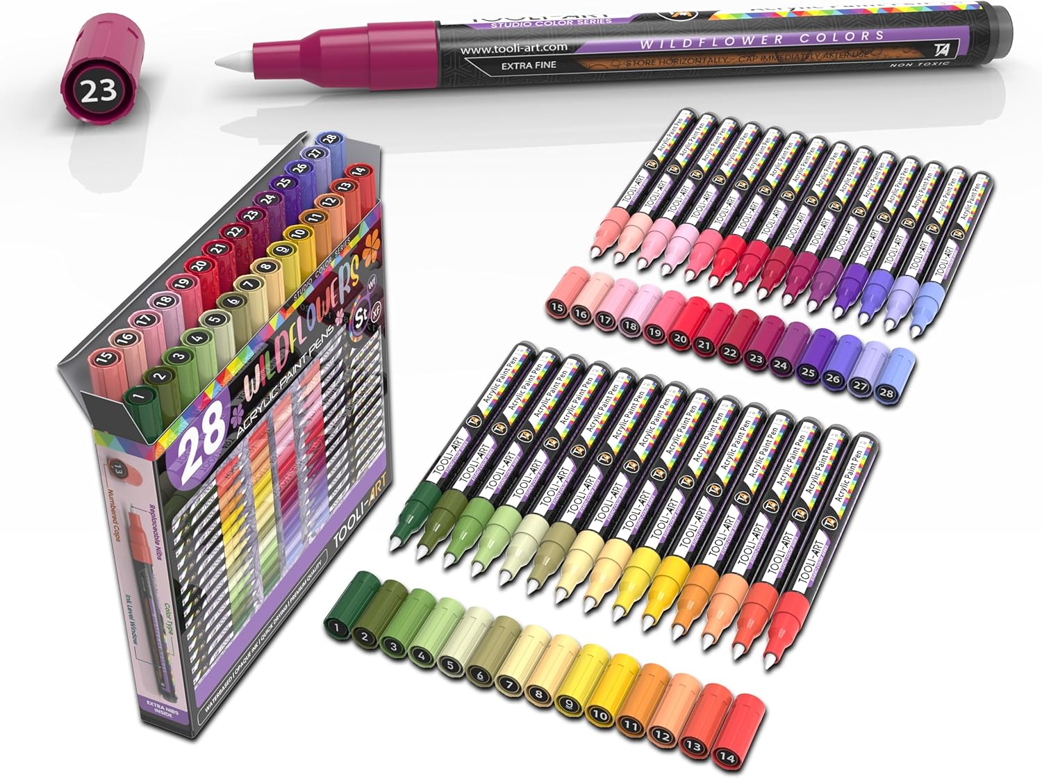 Feutres acryliques TOOLI ART- 28 couleurs WILDFLOWERS Pointe Extra Fine
