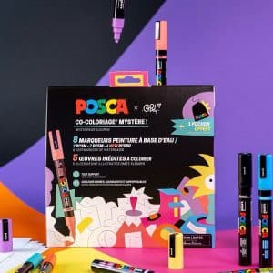 POSCA - Pack EXCLUSIF Co-coloriage mystère x Guillaume et Laurie 8 marqueurs et œuvres inédites