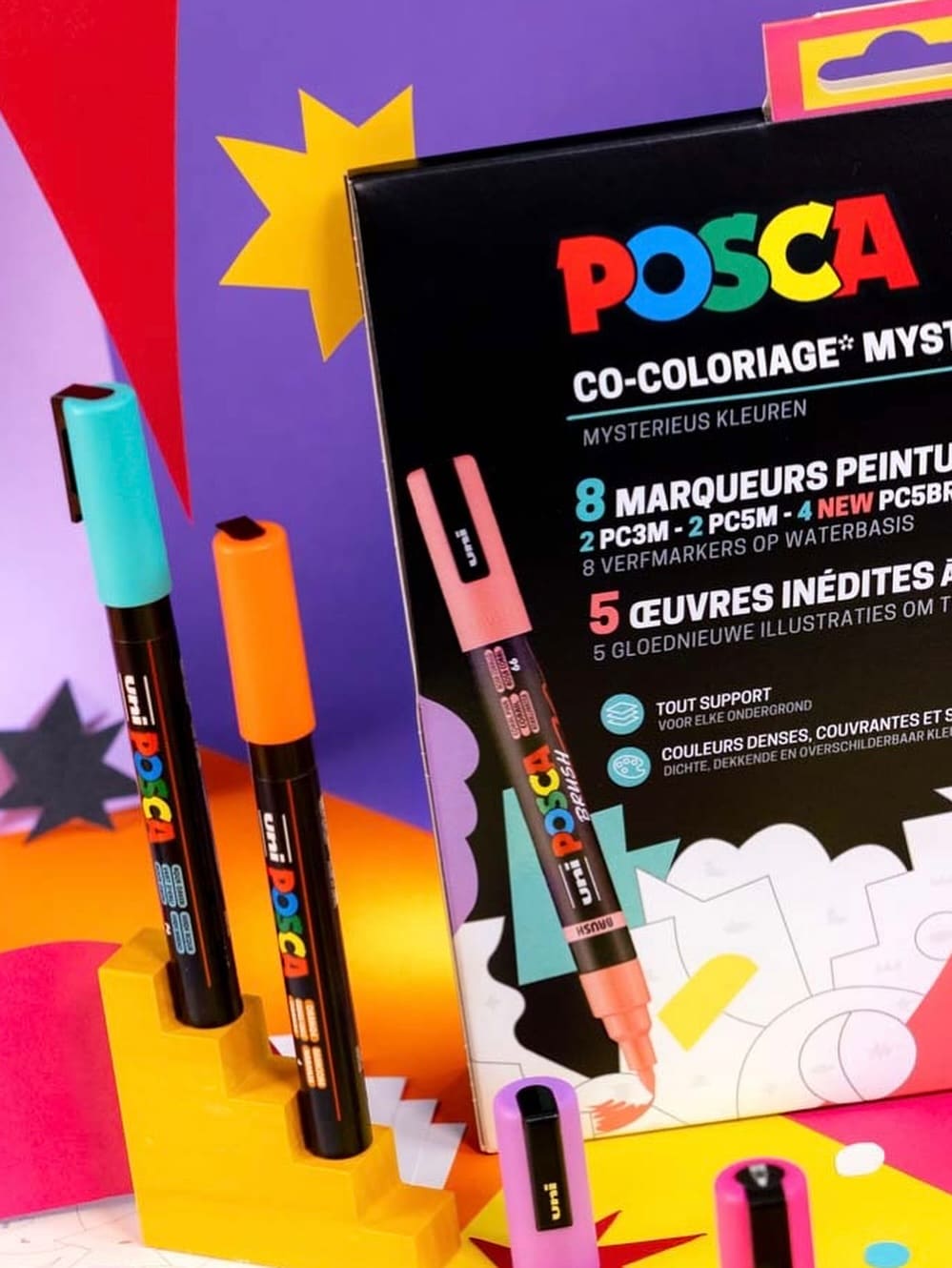 POSCA - Pack EXCLUSIF Co-coloriage mystère x Guillaume et Laurie 8 marqueurs et œuvres inédites – Image 2