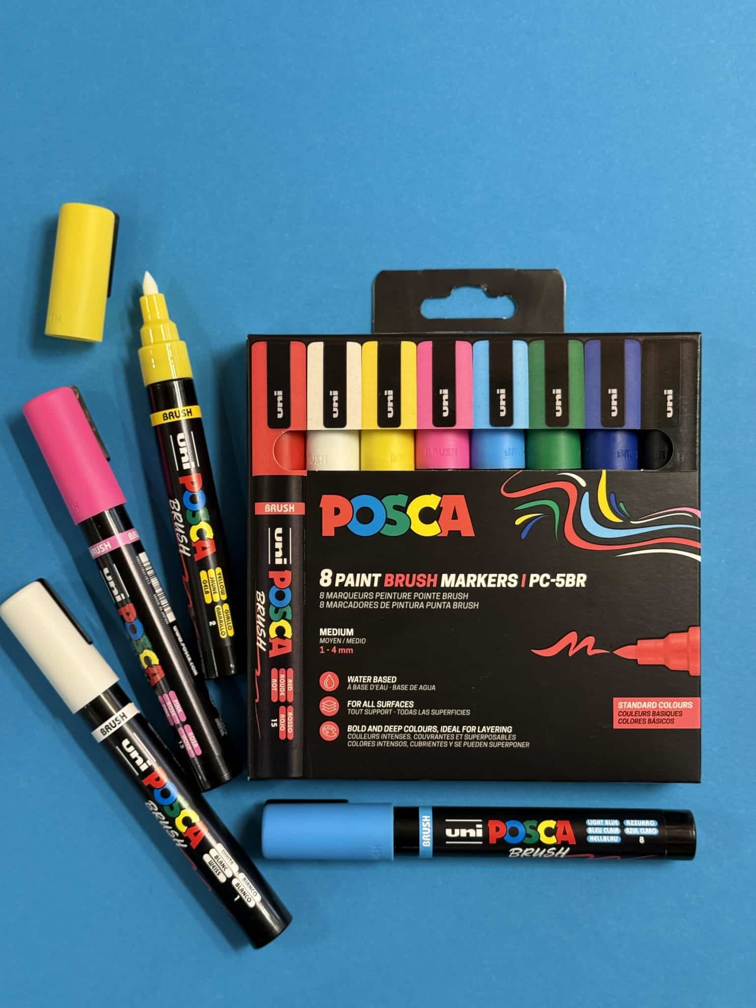 POSCA - Set 8 marqueurs pointe Brush PC-5BR couleurs classiques